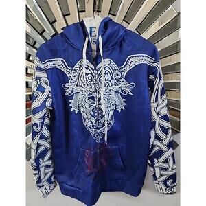 Blue graphic print hoodie Medium